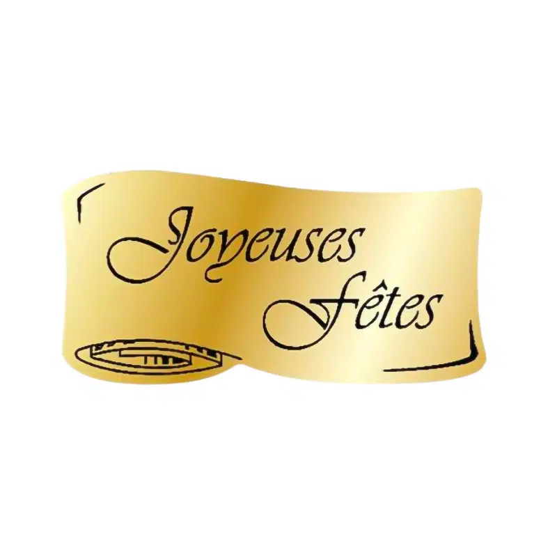 Étiquette adhésive or “Joyeuses fêtes” par 500