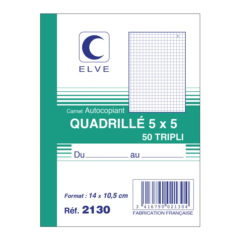 Carnet autocopiant quadrillé 50 tripli 140 x 105 mm