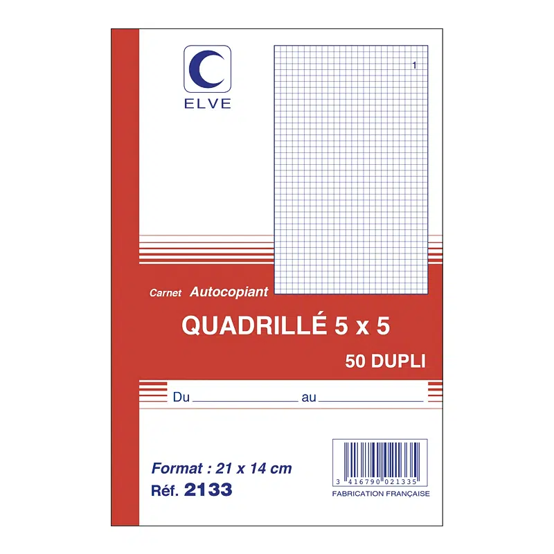 Carnet autocopiant quadrillé 50 dupli 210 x 140 mm