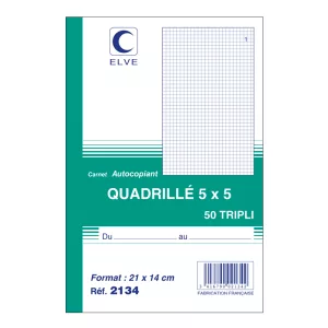 carnet autocopiant quadrillé