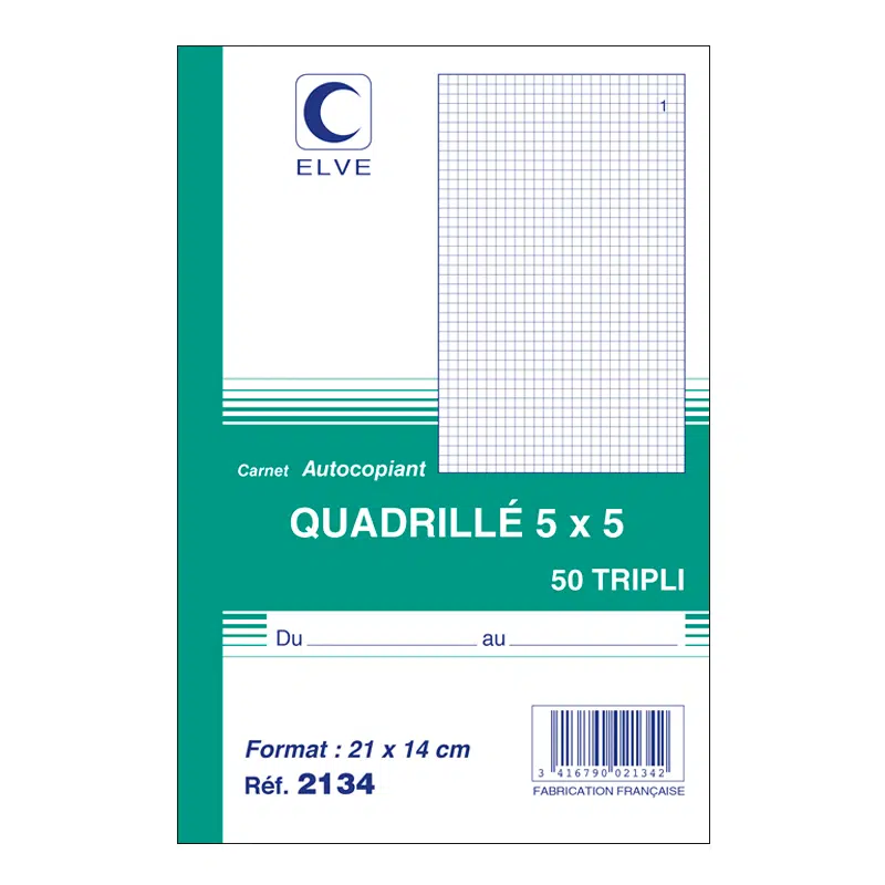 Carnet autocopiant quadrillé 50 tripli 210 x 140 mm