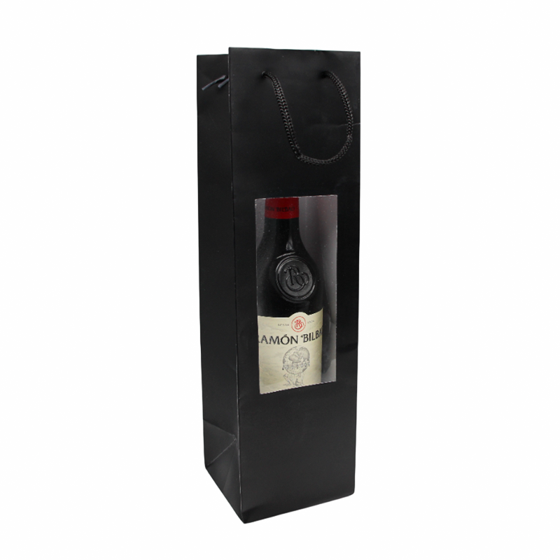 Sac bouteille noir fenêtré PET 11 + 11 x 39 cm