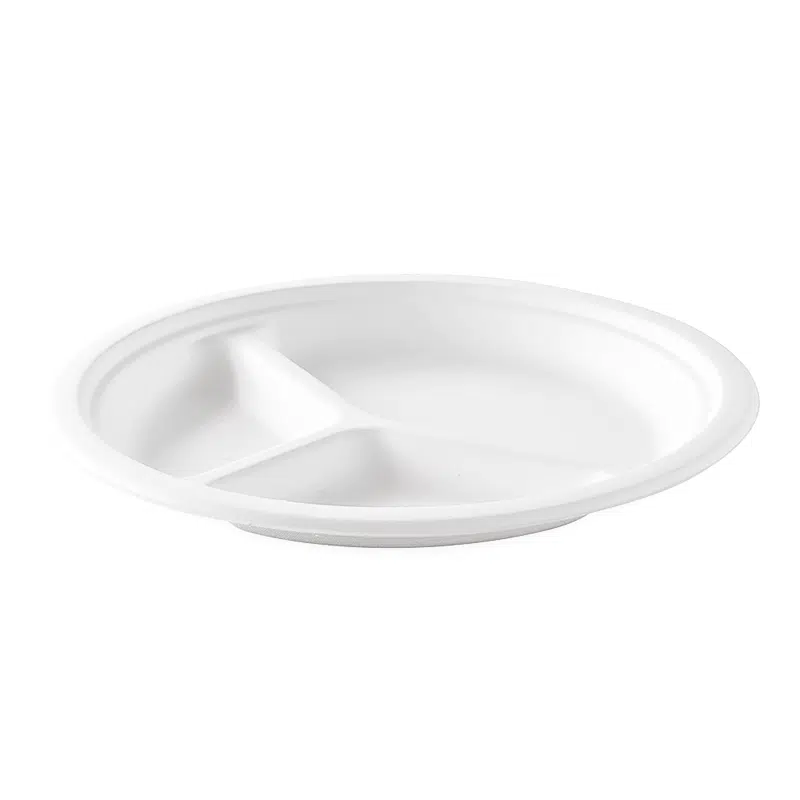 Assiette ronde biodégradable 3 compartiments 26 cm par 50