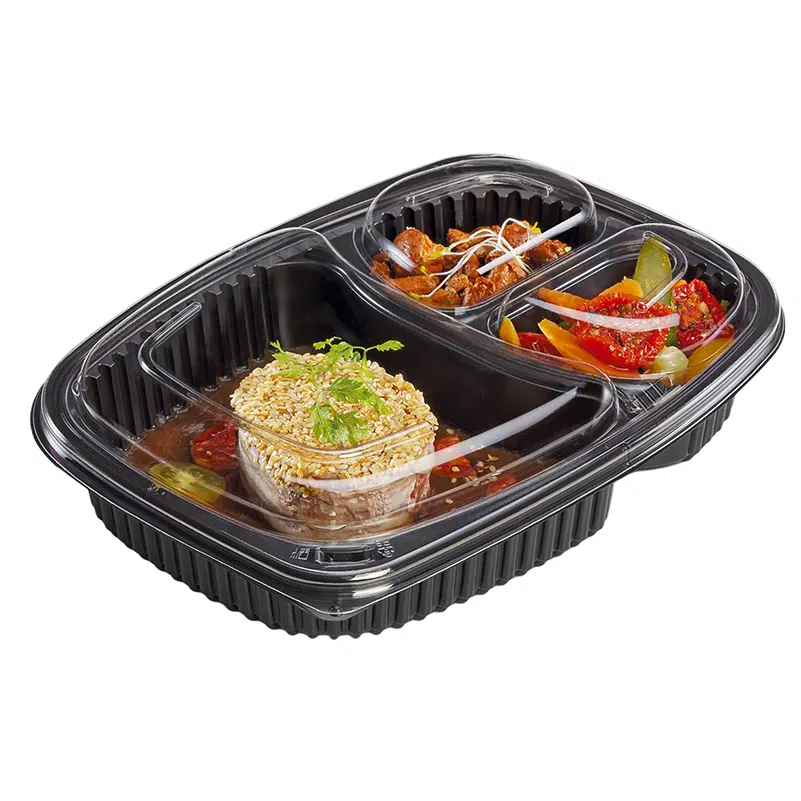 Barquette micro-ondes COOKIPACK 3 compartiments noire 675/180/180 ml par 40