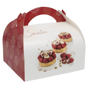 50 bunte Patisseriekisten mit Griffen 15.5 x 17 x 17 cm