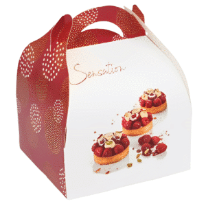 50 caixas para pastelaria com pegas coloridas 10,5 x 11 x 13 cm