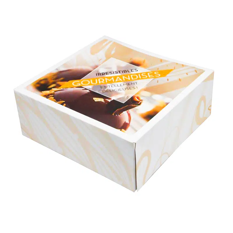 Boite pâtissière carton colorée Délicieux 18 x 8 cm par 50