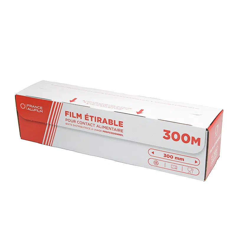 Rouleau film étirable alimentaire en boîte distributrice 300 x 0.30 m