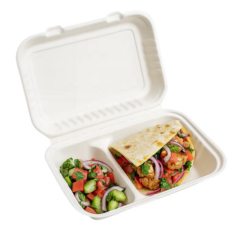 Boite repas 2 compartiments bagasse biodégradable 245 x 164 x 75 mm par 50