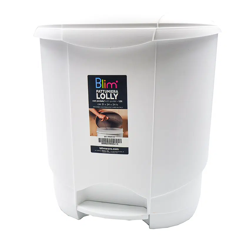 Rounded white plastic pedal garbage can 12 liters