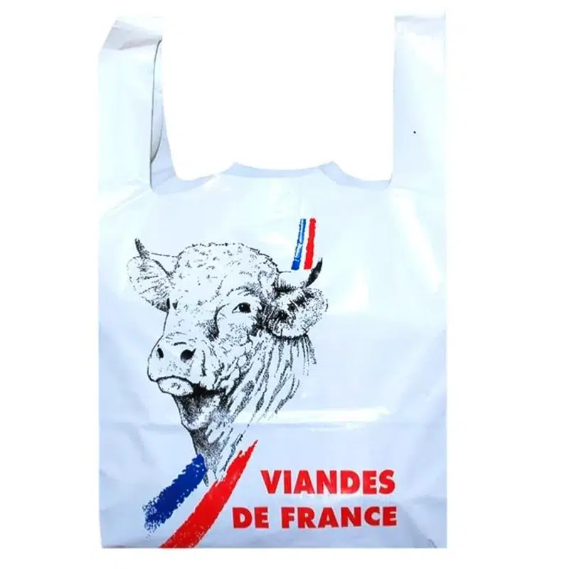Sac bretelle “Boucherie” 26 + 12 x 45 cm 50 µ en PEBD par 500