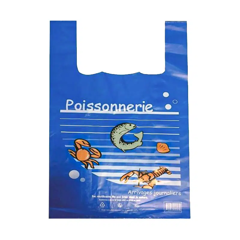 Sac bretelle “Poissonnerie” 26 + 12 x 45 cm 50 µ en PEBD par 500