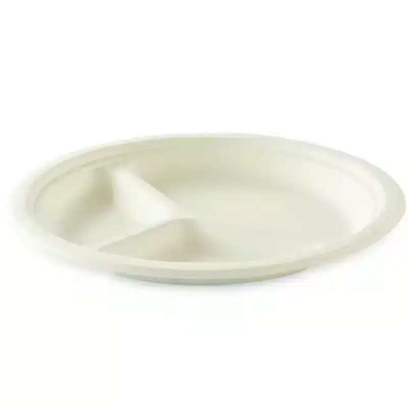 50 pratos biodegradáveis 3 compartimentos 26 cm
