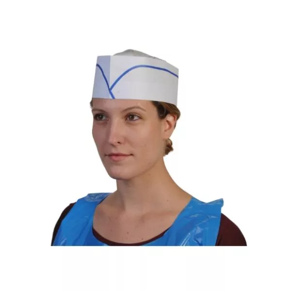 100 disposable white paper caps with blue piping