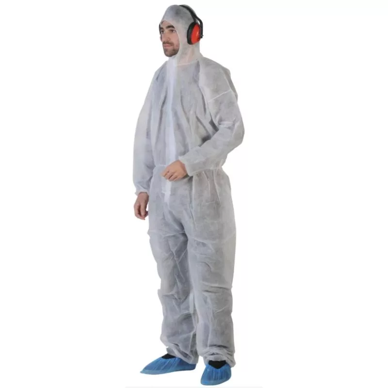 50 white non-woven PLP coveralls 40g/m² zipper hood size L