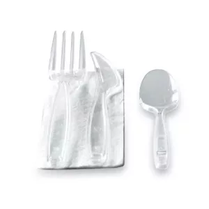 250 kits de talheres PS reutilizáveis facas + garfos + guardanapos + colheres