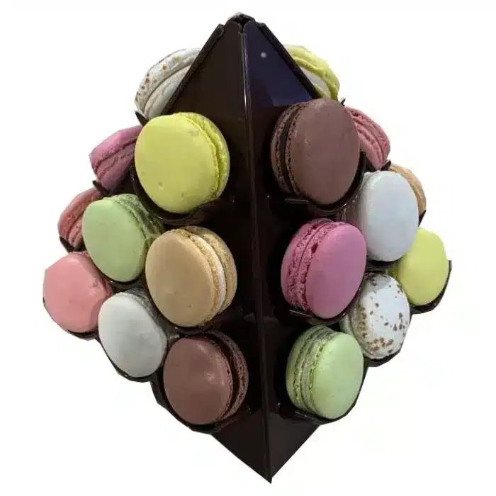 Pyramid holder for 24 chocolate-colored macaroons