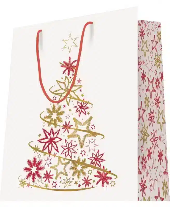 1 “Fir tree” Christmas motif bag with cord handles 26 + 13 x 32 cm
