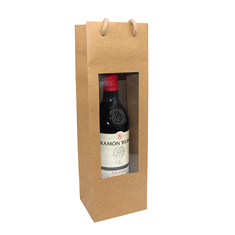 Sac bouteille kraft fenêtré PET 12 + 10 x 38 cm