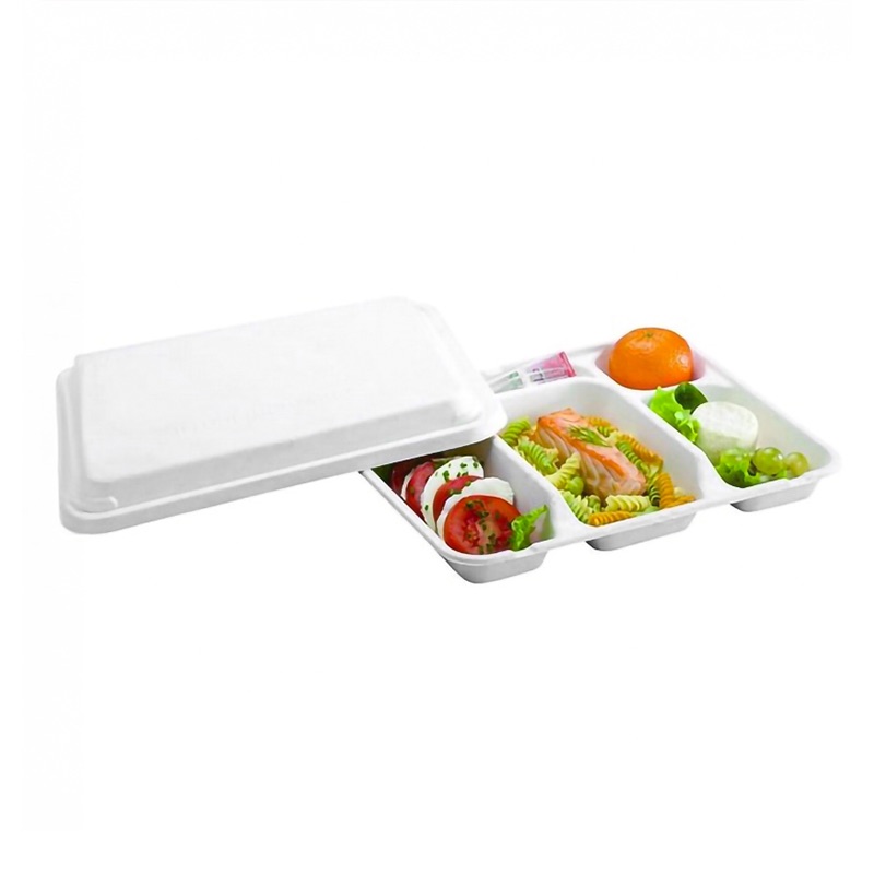 50 plateaux repas + 50 couvercles biodégradables à emporter 5 compartiments