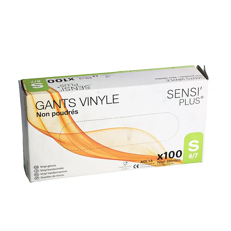 100 gants vinyles à usage unique non poudré / petit 6.5